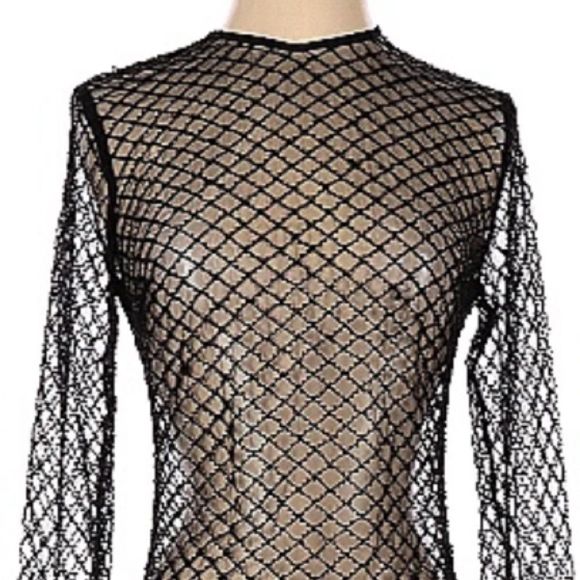 NWT House of CB Black Crystal Fishnet Maxi Dress - Picture 3 of 13